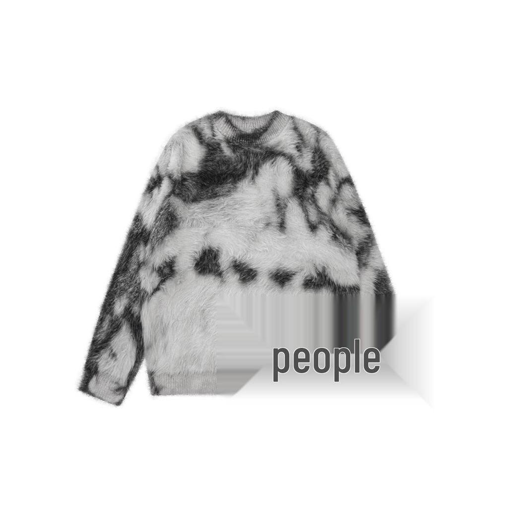 High Street Trendy Tie-Dye Faux Mink Men’s Loose Winter Sweater - Soft, Fluffy, Long Sleeve, Round Neck