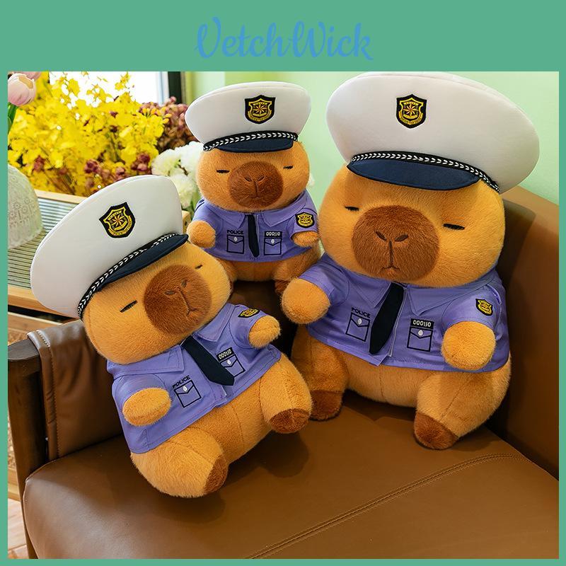Adorable Police Capybara Plush Toy Soft Cuddly Pillow For Kids Birthday Gift