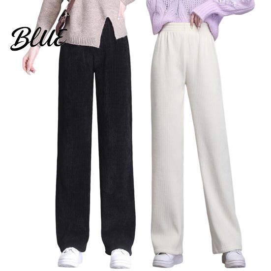 Comfortable Winter Trousers Women Pants Elastic High Waist Straight Wide Leg Velvet Versatile Lining Long Solid Color Loose Fit Casual Wide-leg