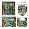 1/4 Forest Waterfall Print Shower Curtains, Toilet Seat Decoration, Shower Curtain with Carpet and Toilet Lid, 70.8x70.8 Inch