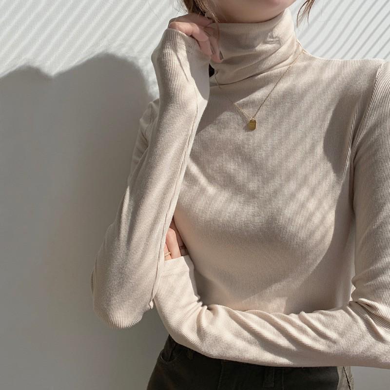 

Women s Classic High Neck Long Sleeve Cotton T-Shirt - Timeless Versatile Slim Fit for Autumn/Winter 2025 Extra Extra Large