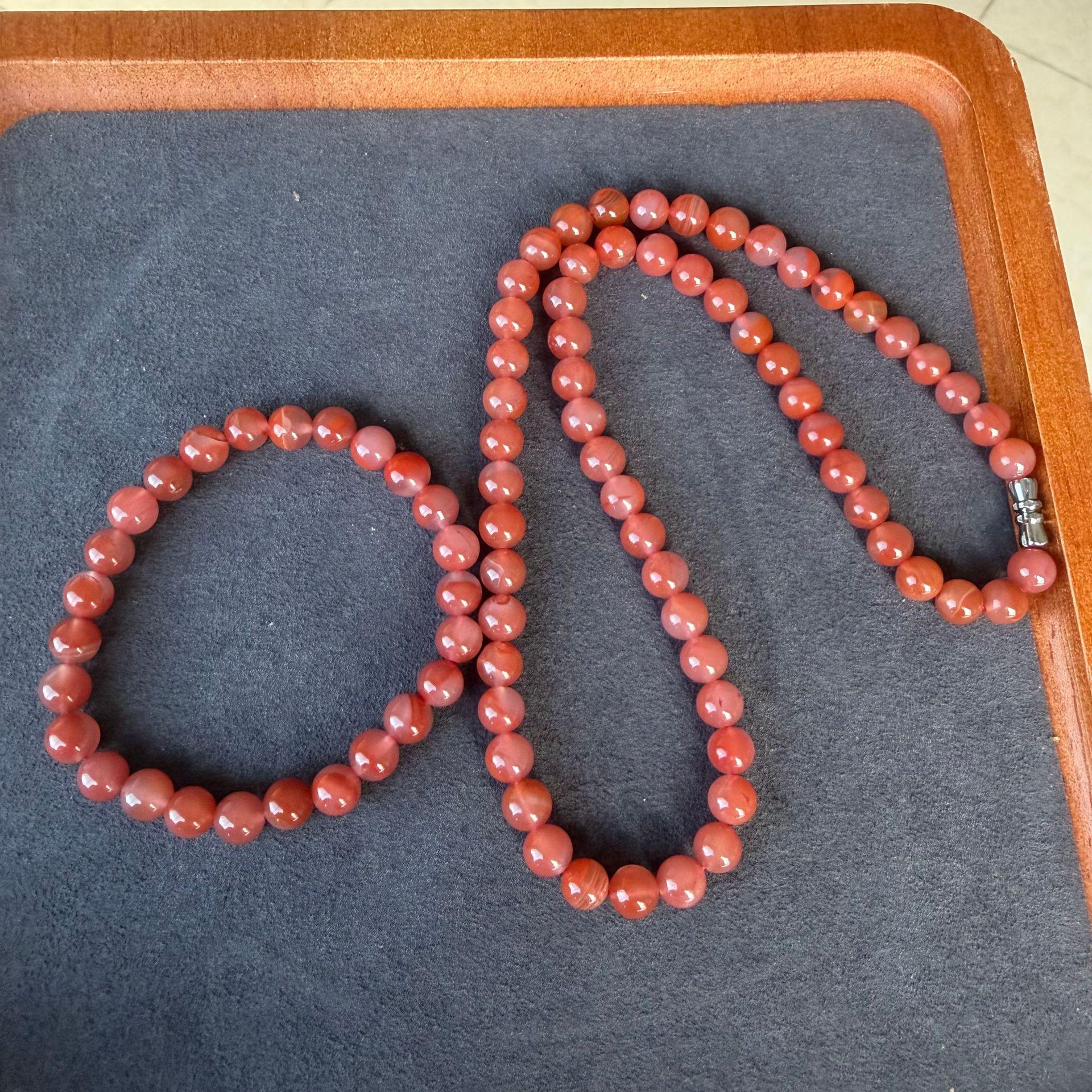 Hotan Jade Qinghai Necklace & Bracelet Set – 6mm Lake Water Green, Spot-Free