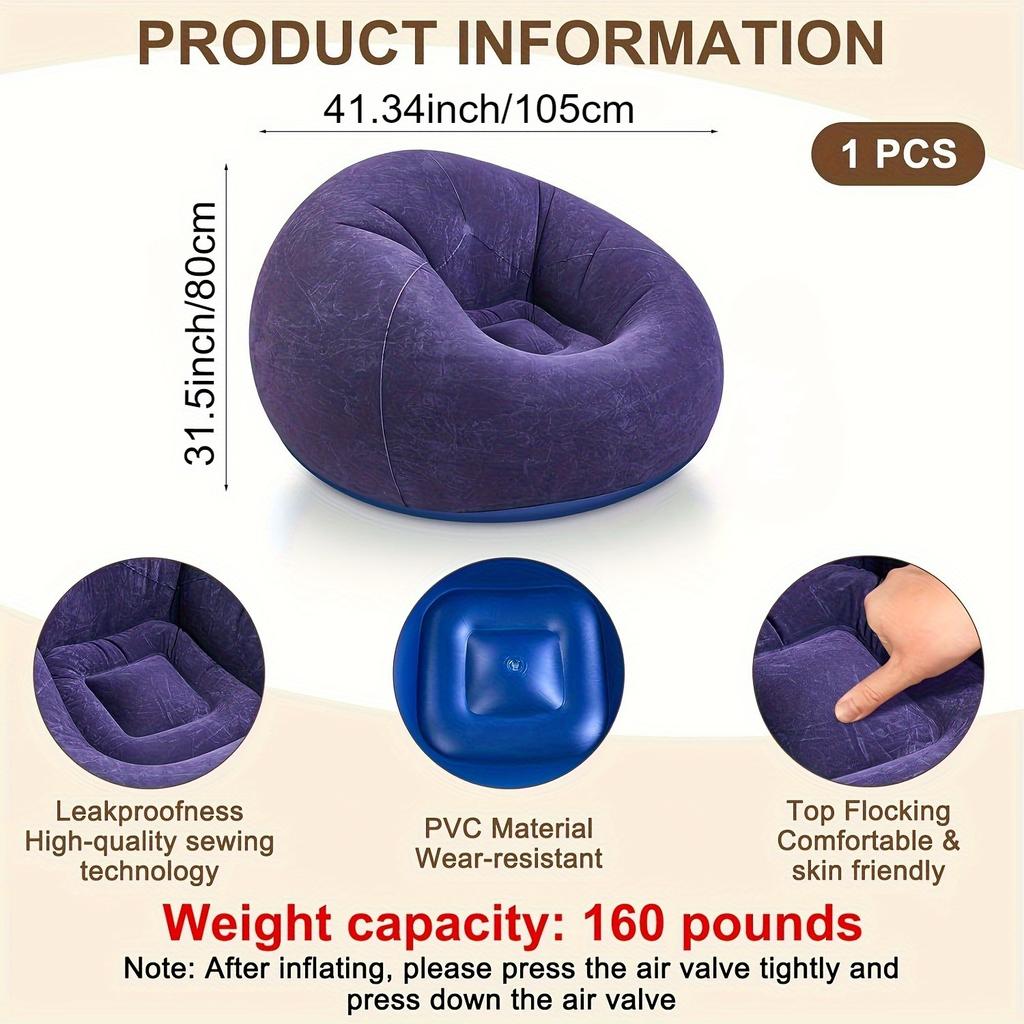 1pc  Lazy Inflatable Sofa Chairs PVC Lounger Seat Bean Bag Sofas Pouf Puff Couch Tatami Living Room Supply Outdoor Camping