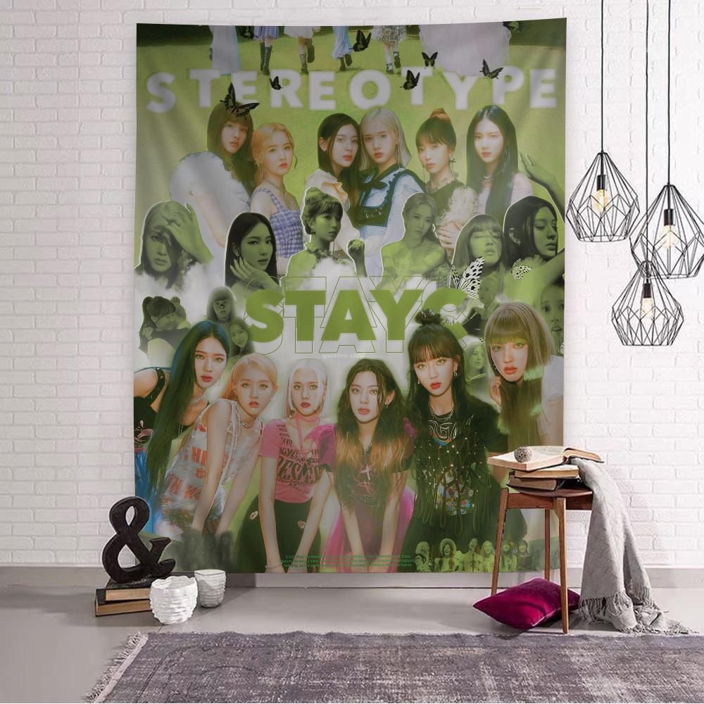 Stayc Korean group DIY Wall Tapestry Hippie Flower Wall Carpets Dorm Decor Wall Art Decor