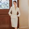 Nine-Sleeve Pleated Two-Piece Professional Dress - Spring/Autumn Style