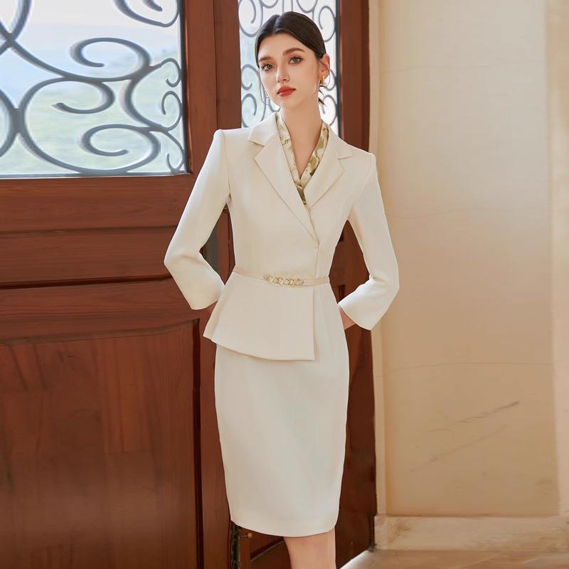 Nine-Sleeve Pleated Two-Piece Professional Dress - Spring/Autumn Style