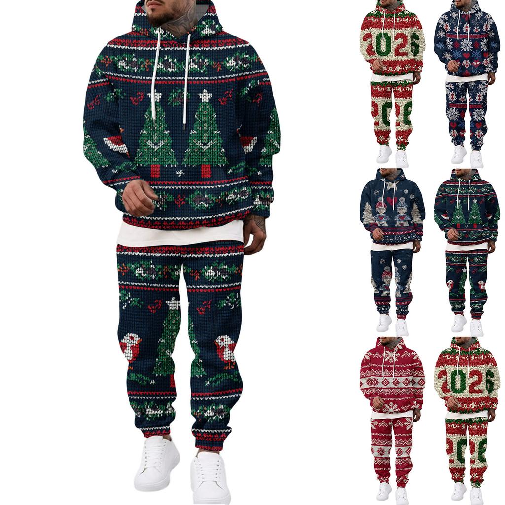 Men's Casual Sweatshirt Set with Pattern for Fall and Winter