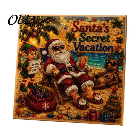 Christmas Faux Pearl Painting Kit Xmas Art Kit, Santa Claus Reindeer DIY Seasonal Supplies Sparkling 3D Festive Wall Craft for Adults, Winter Holiday