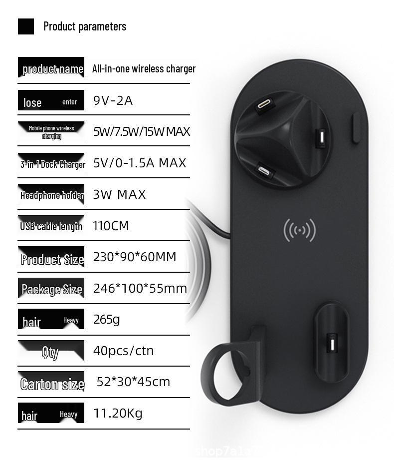 Six-in-One Wireless Charger for Apple Phones, Earphones, and Watch