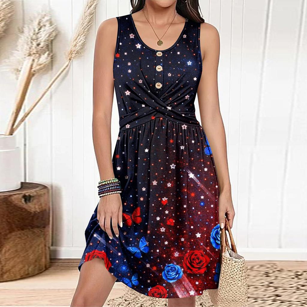 Women's Casual Fashion Dress Round Neck Sleeveless Fitted Dress