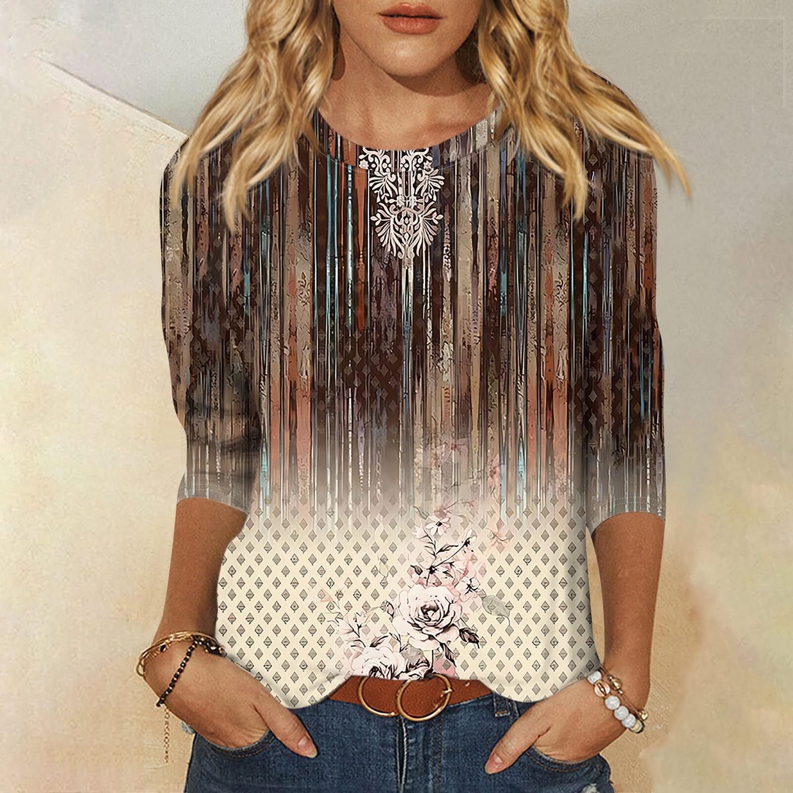 

Женский модный повседневный топ с круглым вырезом и рукавом реглан с принтом 3/4 XL