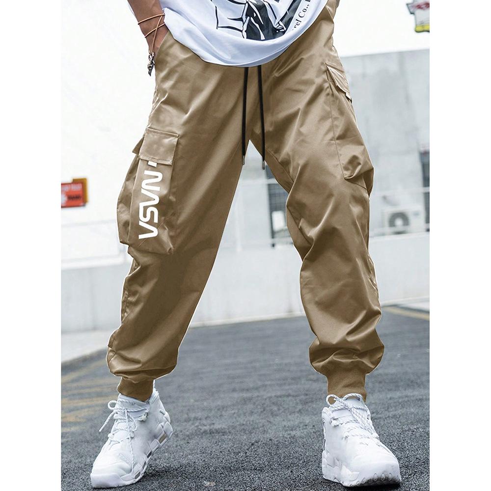 New Summer Retro Work Pants Men's Casual Trousers Loose Sports Straight Tying Pants