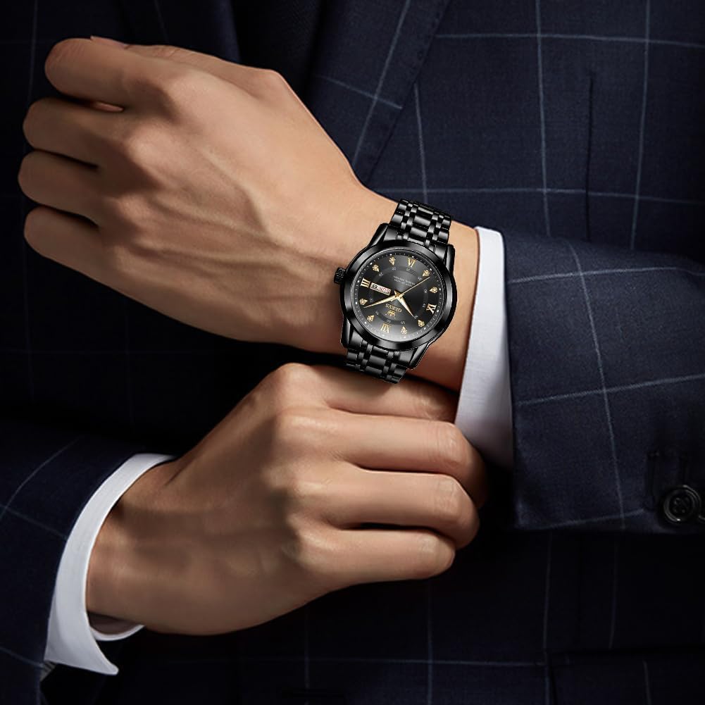 OLEVS All Stainless Stylish Men's Watch, Black, Popular, Quartz, Calendar, Waterproof, Steel, [Item]