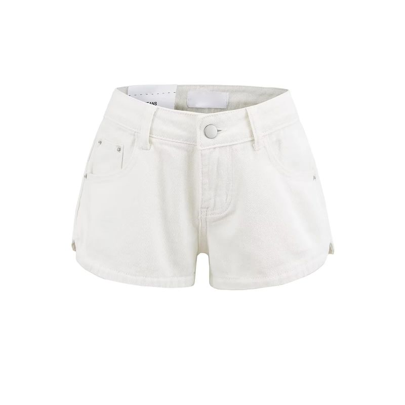 Summer New Product Women's Clothes American Washing Effect Straight-leg Side Arc Slit Design High Waist Denim Shorts