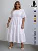 Summer solid color cotton embroidery crew neck lace hollow design dress summer Europe and America