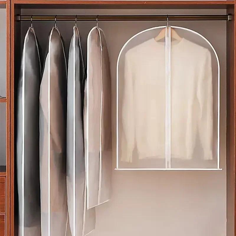 3/5/10pcs Transparent Hanging Clothes Dust Cover Zippered Garment Bags Suit Coat Dress Waterproof Dustproof Wardrobe Storage