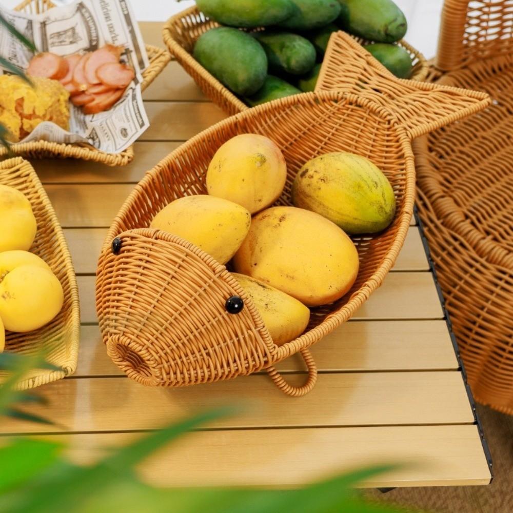 Plastic Snack Fruit Plate Fish Shape Woven Storage Basket Durable Bread Basket  Dining Table