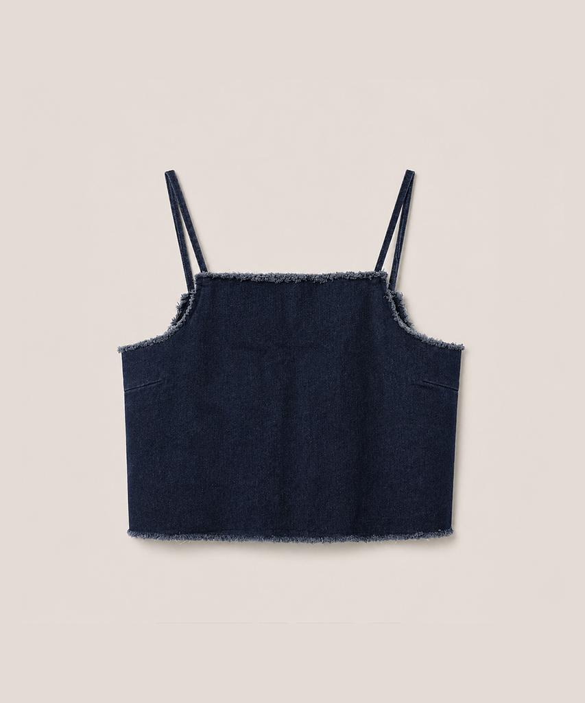 320SHOWROOM Reversible Button Denim Crop Sleeveless Top Deep Blue