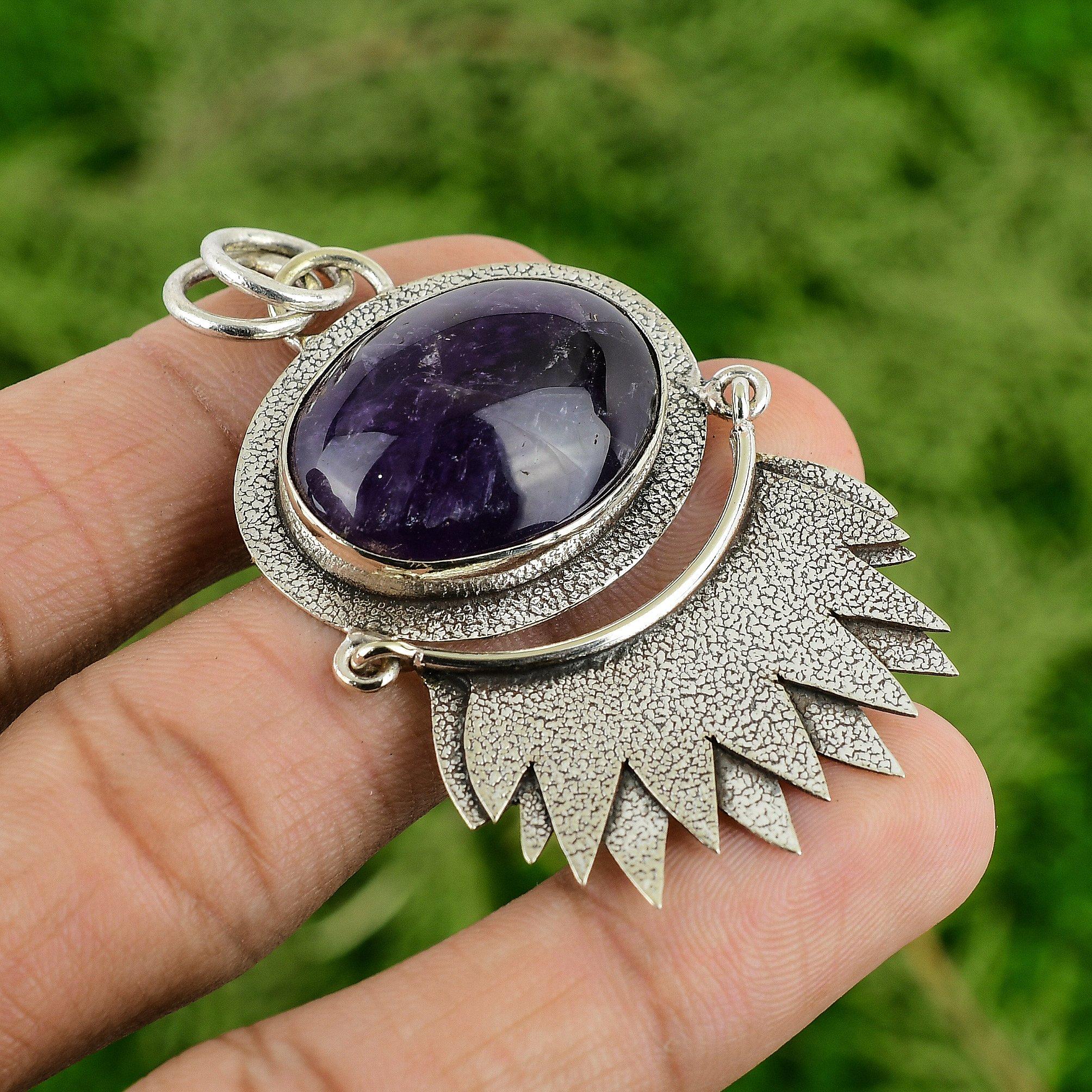 

Oval African Amethyst Stone Wife Wedding February Pendant 925 Sterling Silver