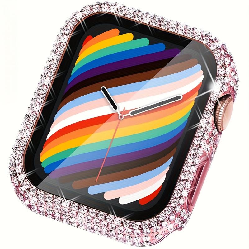 Rhinestone-Encrusted Tempered Glass PC Case for iWatch SE/9-1 Fits 38/40/41/42/44/45mm For Apple Watch Protective Cover
