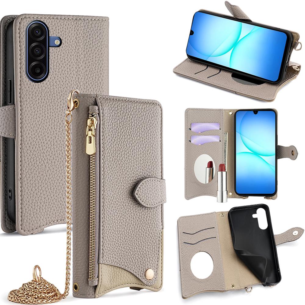 Skórzane etui portfel z podstawką dla Samsunga Galaxy A17 5G, styl nieregularnego ogona z paskiem łańcuszkowym