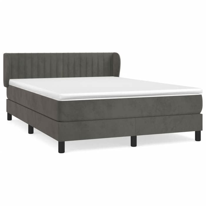 3127614 vidaXL Lit à sommier tapissier et matelas Gris foncé 140x200cm Velours