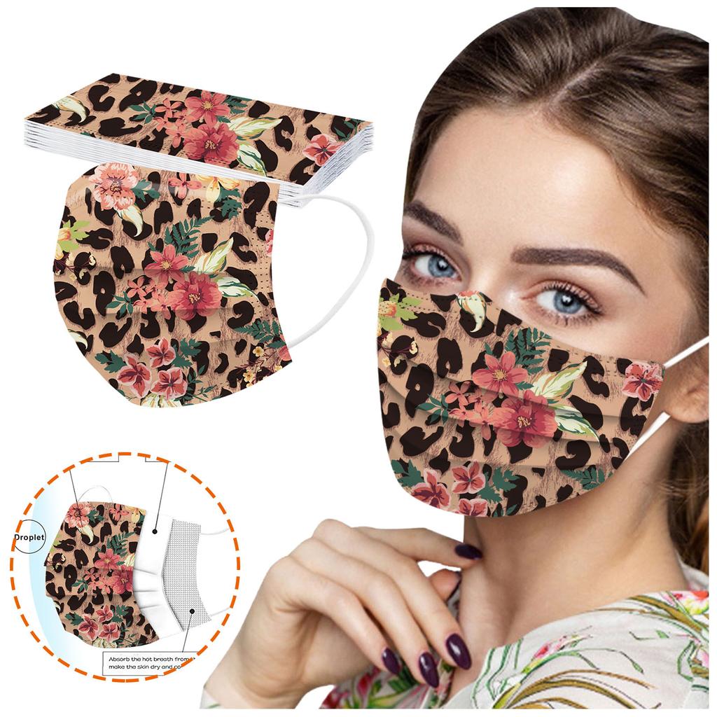10PCS Adult Leopard Print Plus Flower Three-Layer Ddisposable Protective Mask
