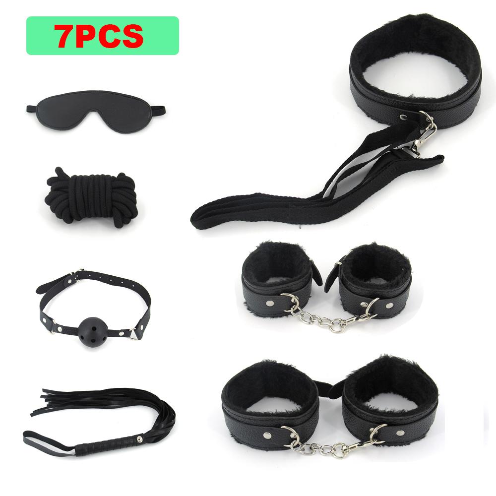 BDSM Bondage Set Sex Product Erotic Toys For Adults Games Plush Leather Handcuffs Nipple Clamps Gag Whip Rope Anal Plug
