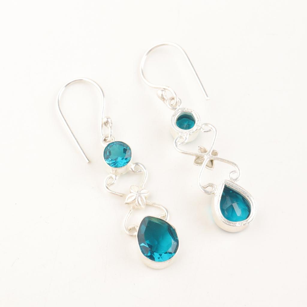 Natürlicher Apatit Edelstein 925 Sterlingsilber Schmuck Handgefertigte Hängeohrringe 2" EE-156-2