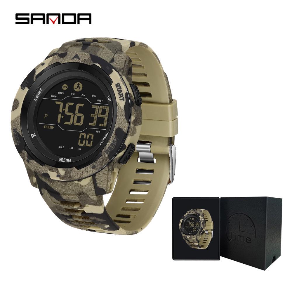 Sanda Men s Outdoor Camouflage Tactical Watch - Multifunctional with Calorie Pedometer & Alarm Clock.