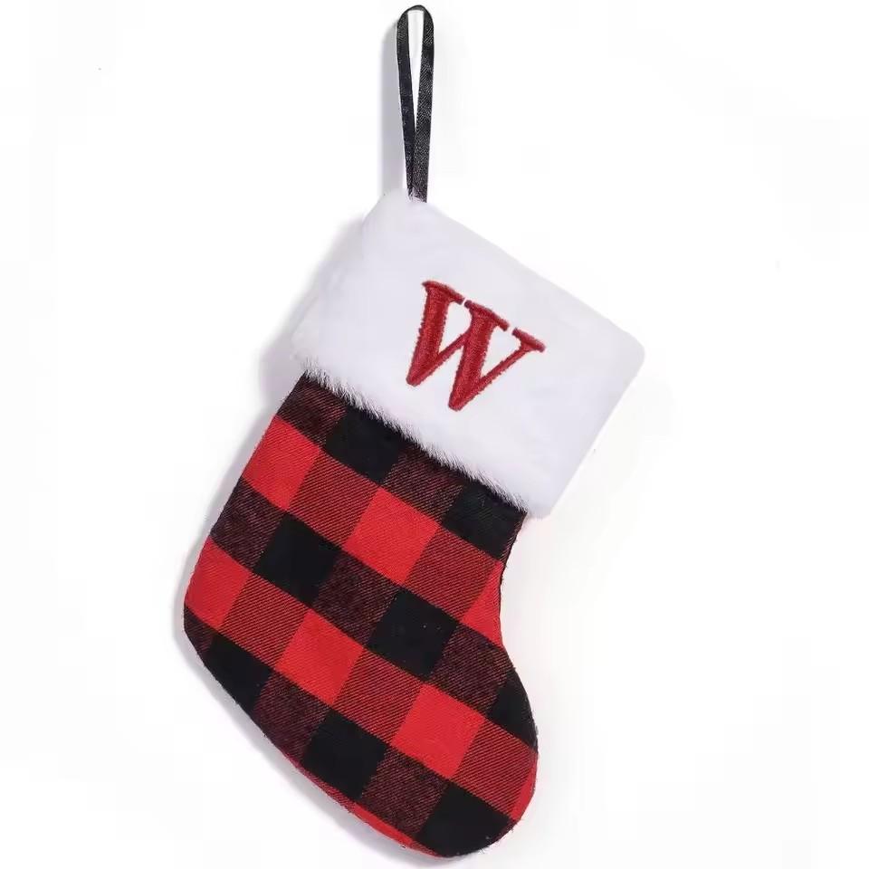 Vintage Christmas Alphabet Knitted Socks Large Capacity Exquisite Candy Holder Black Grid Pattern Candy Gift Bags Xmas Gift