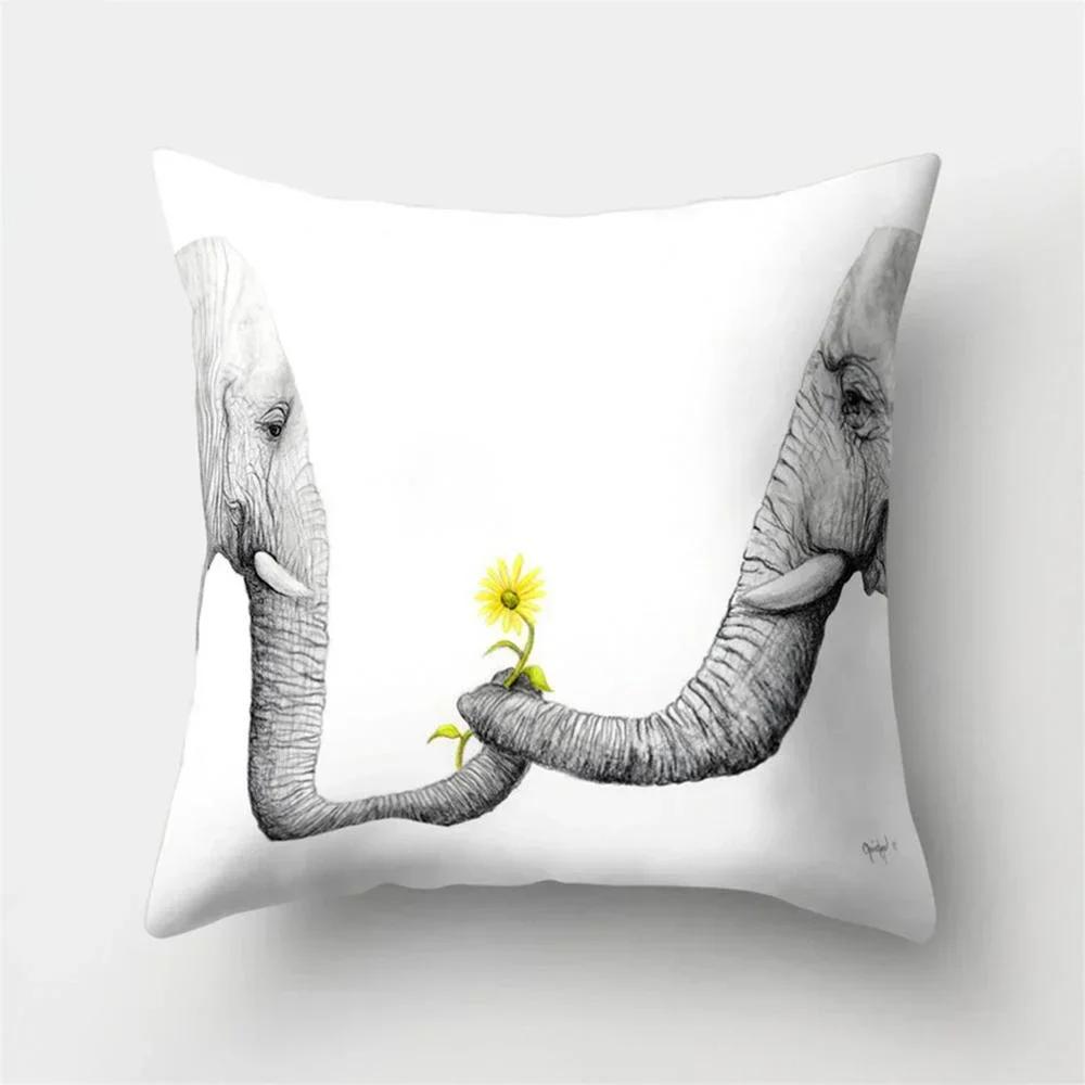 1 Pcs Cartoon Elephants Print Throw Pillow Cover Cushion Case Home Decoration