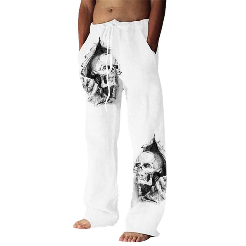 New Men's Casual Pants Hundred Men's Skull Pattern 3D Digital Printed Wide Leg Pants
