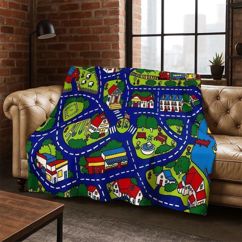 City Traffic Road Highway Runway Child Flannel Blanket Throw Blanket for Bedroom Living Room Bed Travel Camping Picnic Gift