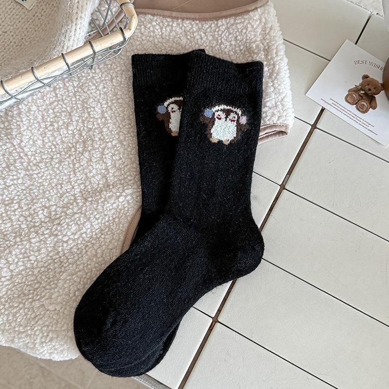 Mohair Winter and Autumn Mid-length Socks, Thick Socks, Headphones, Penguin Boneless Wool Socks, Children's