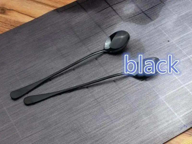 Kitchen Solid Color Stainless Steel Coffee Spoon With Long Handle Scoops Dessert Tea Spoon Accessories Tableware Supplies Tools