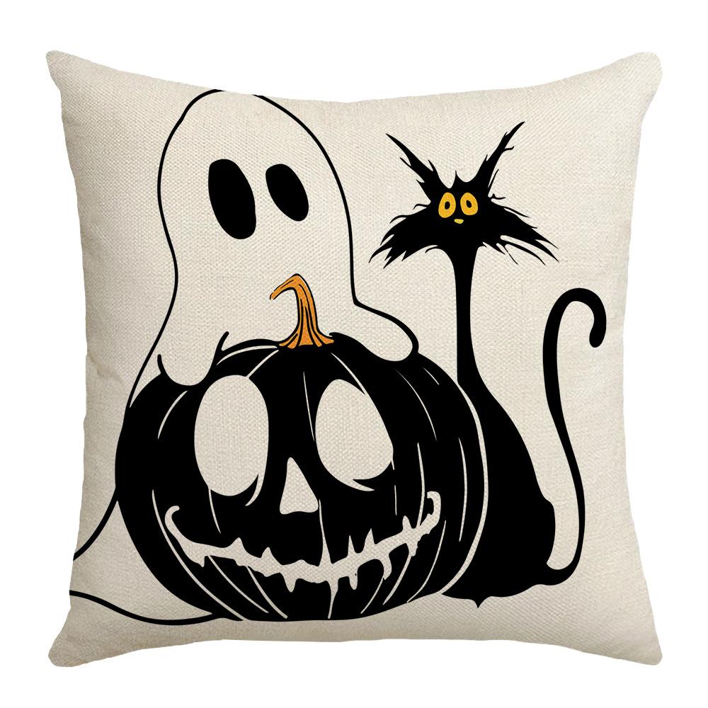 Halloween Funny Pattern Black and White Letter Print Abstract Animal Ghost Simple Home Linen Pillowcase