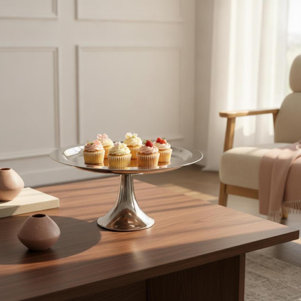 Pedestal Dessert Stand with Raised Rim Polished Serving Platter Rust-Resistant