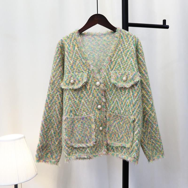 Tassel Imitation Mink Velvet Knitted Cardigan Women's Autumn and Winter New Design Sweater Jacket