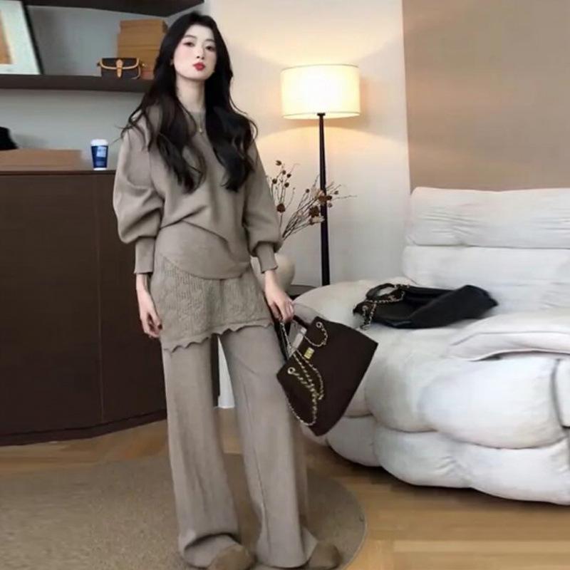 2026 Spring Korean Maternity Knit Batwing Cardigan and Patchwork Skirt Set 2XL