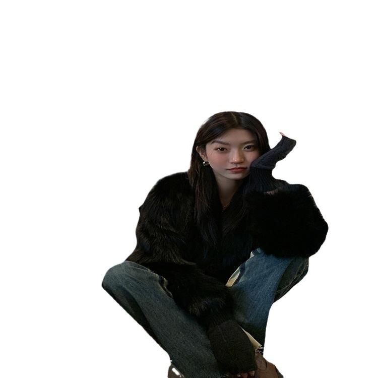 New Fashion Collar Celebrity Slim Light Short Imitation Fox Fur Jacket Short Small