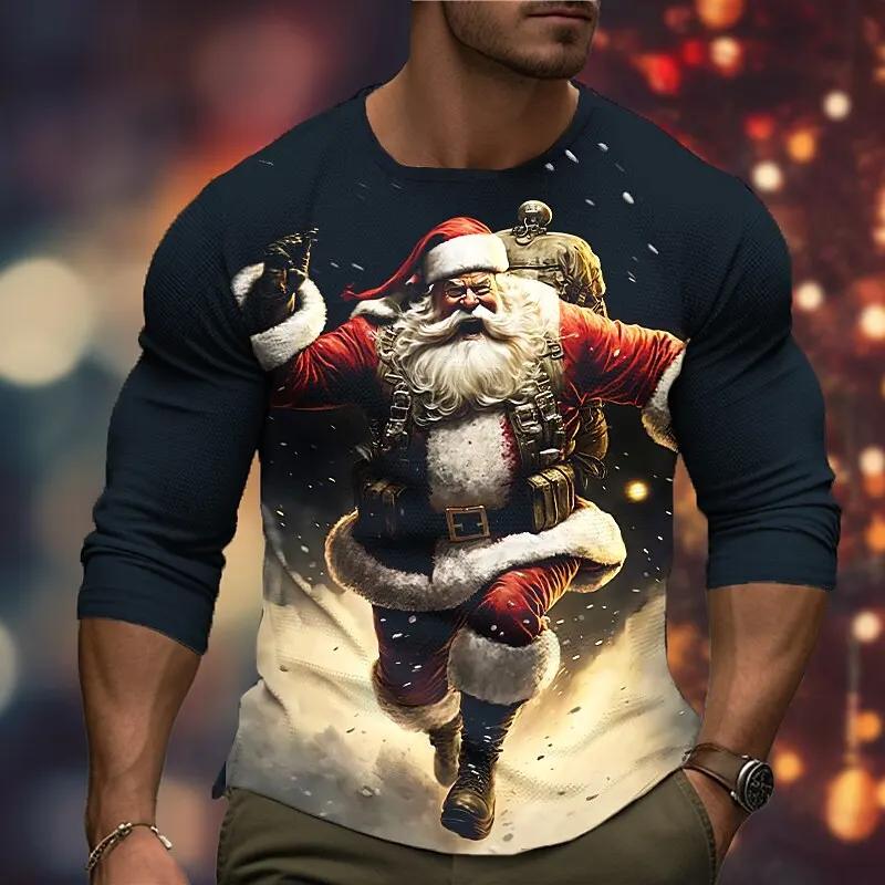 3D Print Santa Claus Pattern Long Sleeve T-Shirts Christmas Theme Family Party Creative Design Personality Clothing