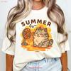 Cute Summer Cat T Shirt Fan Funny Hot Weather Adorable Animal Lover Vibes Vintage Comfortable Homme Streetwear