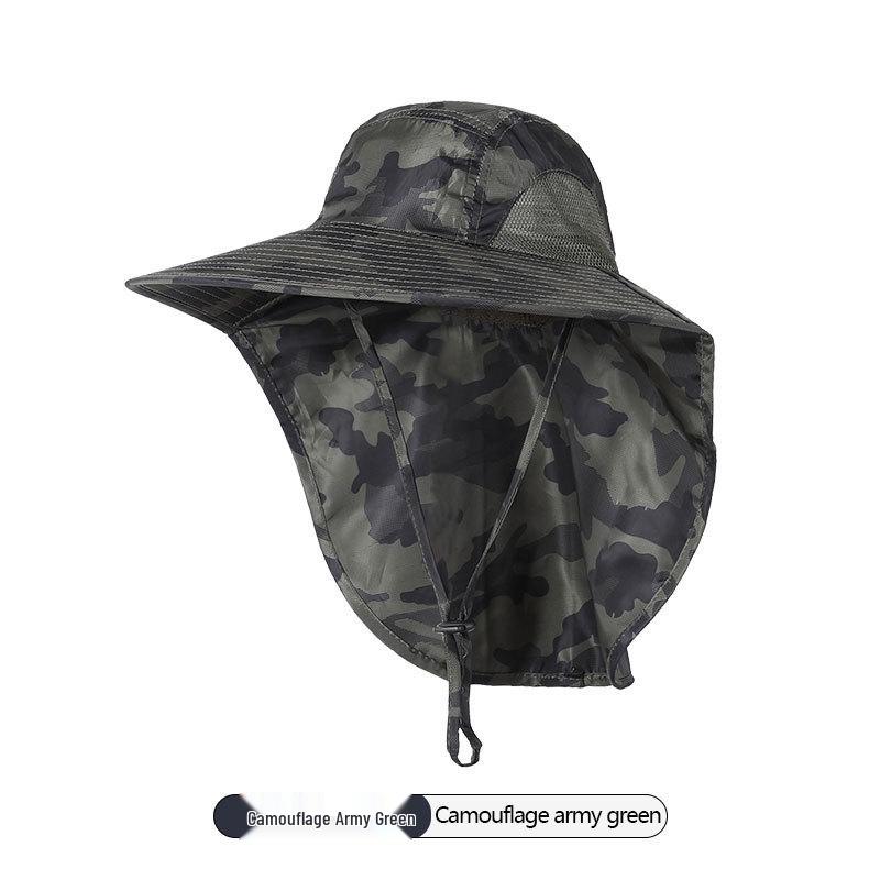 Men's Summer UV Protection Fishing Hat with Large Brim and Full Face Shield