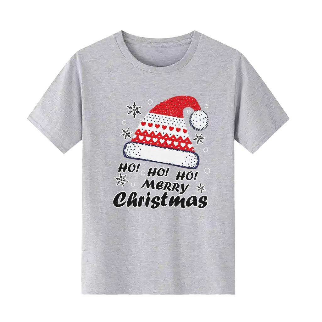 Fashionable Christmas Happy Snowflake Hat Printed Pattern Short Sleeve Round Neck Versatile Womens Festival Tshirt