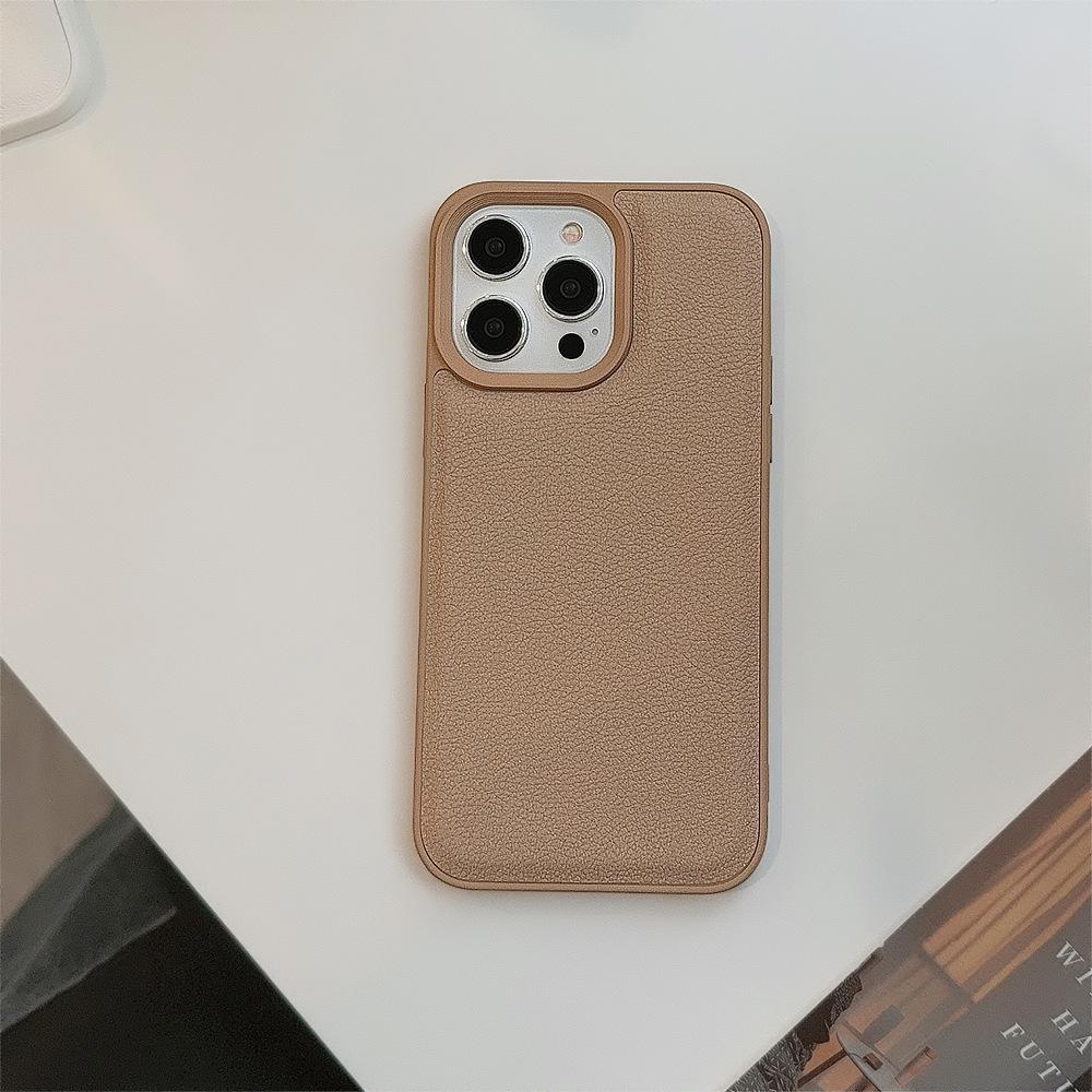 High-end khaki color suitable for Apple 17 phone case iPhone 16 Pro Max autumn and winter leather 11 solid color 13 hard 14