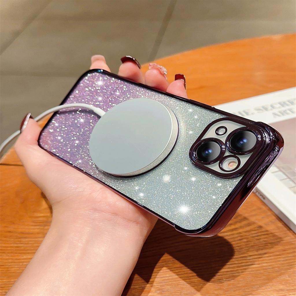 Husă pentru iPhone 14 Compatibilă cu MagSafe Electroplacat TPU Husă de Telefon Estetică Sclipici Inimă Iubire