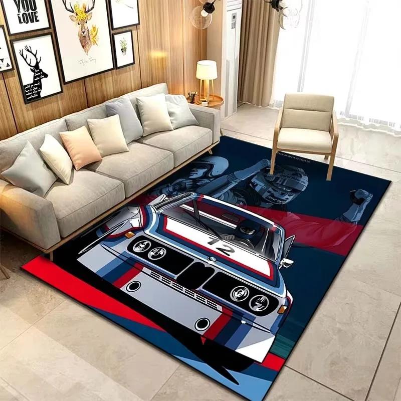 Classic Car Design Area Rug Vintage Style Carpet for Living Room and Bedroom Non-Slip Creative Floor Mat Home Decor Washable