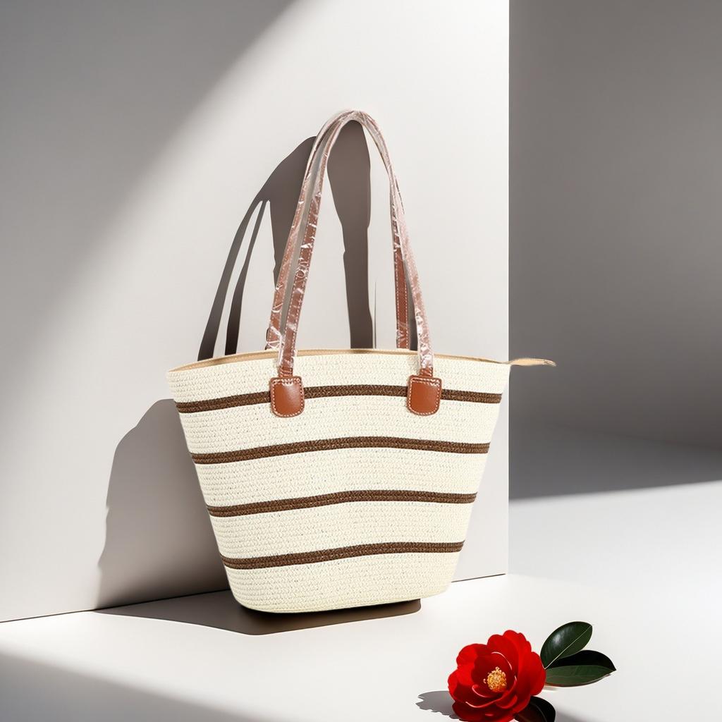 New Shoulder Straw Woven Bag Woven Bag Large Capacity Casual Versatile Fashion Women's Vacation Seaside Beach Woven Bag