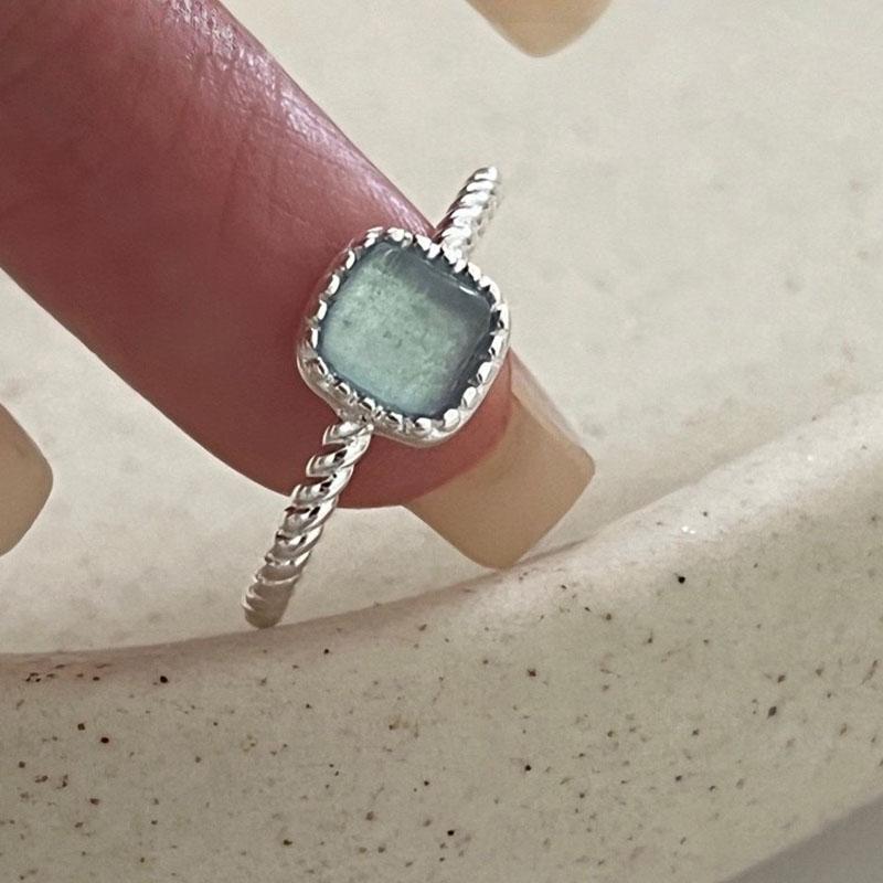 

925 Sterling Silver Rings For Women Geometric Fine Jewelry Finger Adjustable Square Green Stone Ring For Party Birthday Gift resizable
